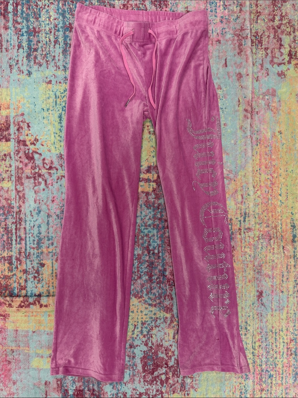 Juicy Couture Pink Velour Rhinestone Logo Sweatpants